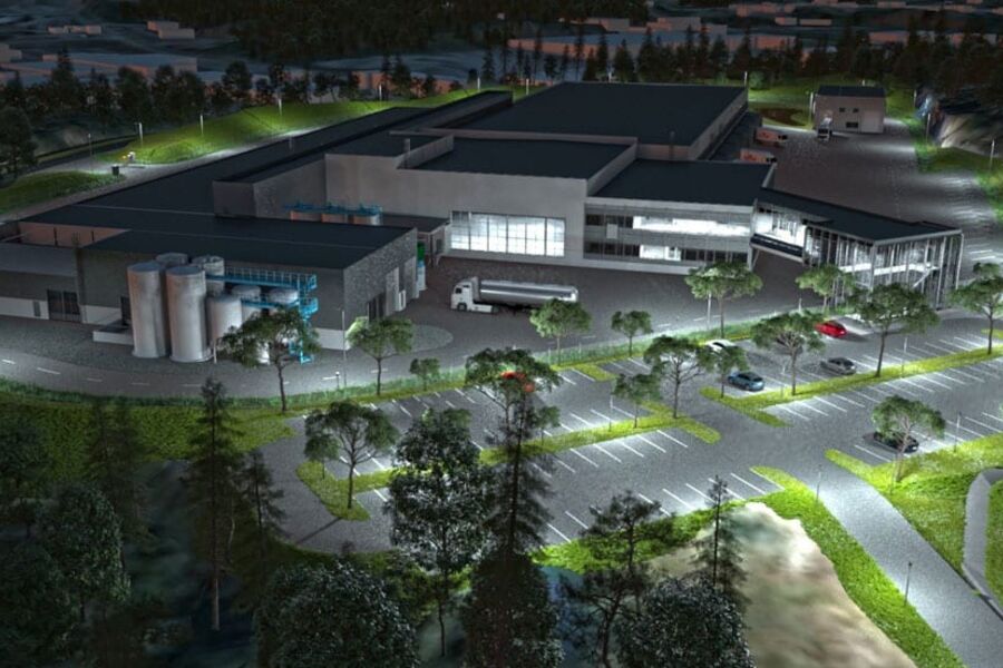 Illustrasjon av det nye TINE-meieriet på Flesland i Bergen.
