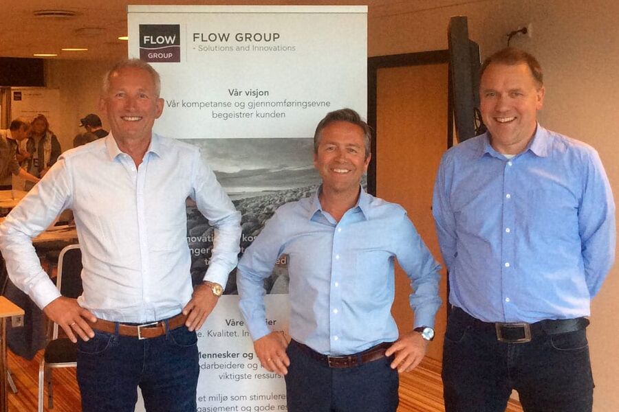 Fra venstre, Ketil Mikalsen, daglig leder i FLOW Bredesen VVS AS og som inntil nå har vært styrleder, Knut erling Årstad, ny styreleder i Flow Group, og daglig leder, Mads Meisingset. 