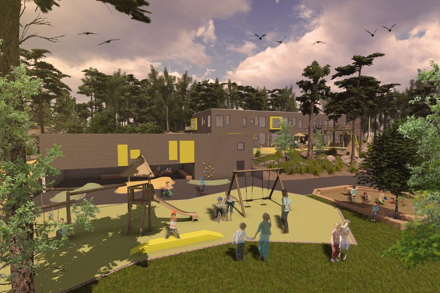 Visualisering av Lia barnehage. Illustrasjoner: SINTEF Byggforsk