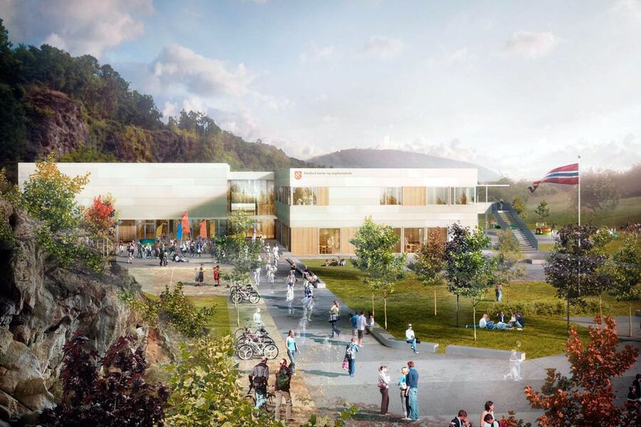 Byggingen av Eikefjord skole var det siste caset i SamBIM-prosjektet. Illustrasjon: L2 Arkitekter AS

 
