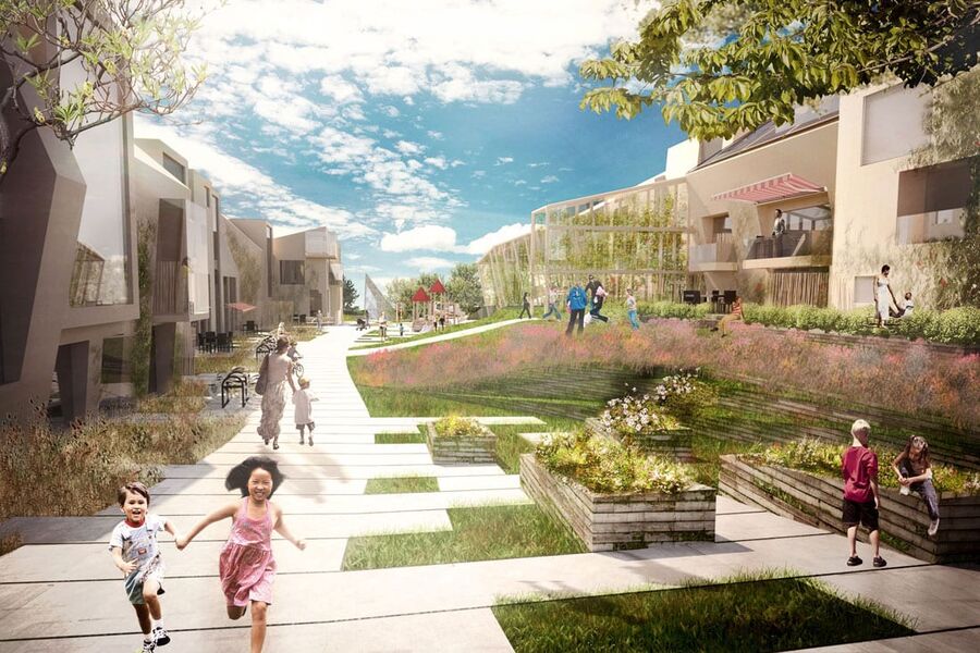 Tun på Zero Village Bergen. Illustrasjon: Snøhetta
