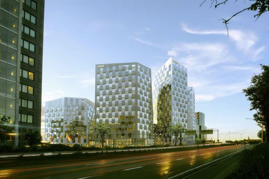 Slik vil de nye kontorbyggningene se ut fra E6 når man passerer Helsfyr og Valle. 