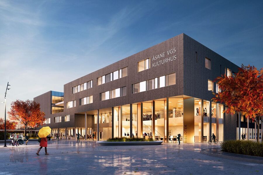 Nye Åsane videregående skole. Illustrasjon:HLM / Bjerk & Bjørge