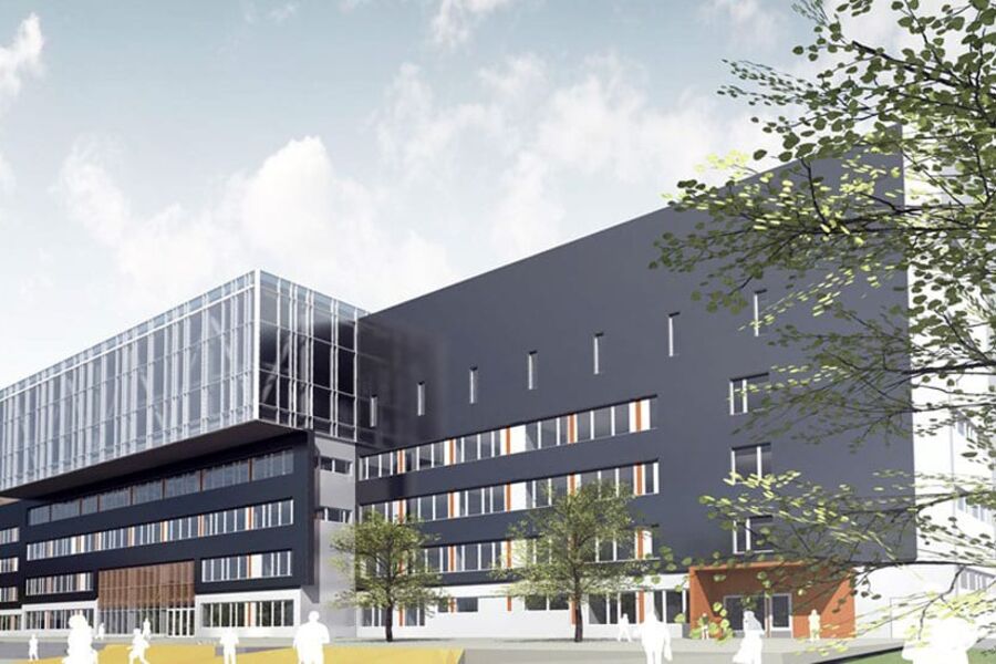 Brynseng skole skal står ferdig i 2017. Fasaden er dekket med solceller. Illustrasjon: HRTBH Arkitekter