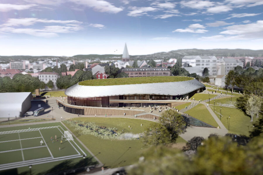Nye Jordal Amfi skal bli Oslos hovedarena for ishockey, med et areal på ca 11 550 m2BRA. Bilde til fri bruk for presse. Illustrasjon: Hille Melbye Arkitekter/ Kultur- og idrettsbygg Oslo KF
