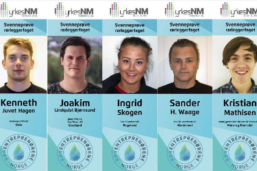 Alle kandidatene i NM for rørleggerfaget 2016.