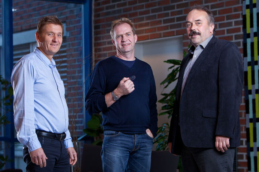 Fra venstre, Rolf Åkredalen, Jørn Lindgren og Knut Haugen i Grenland Tekhus. 