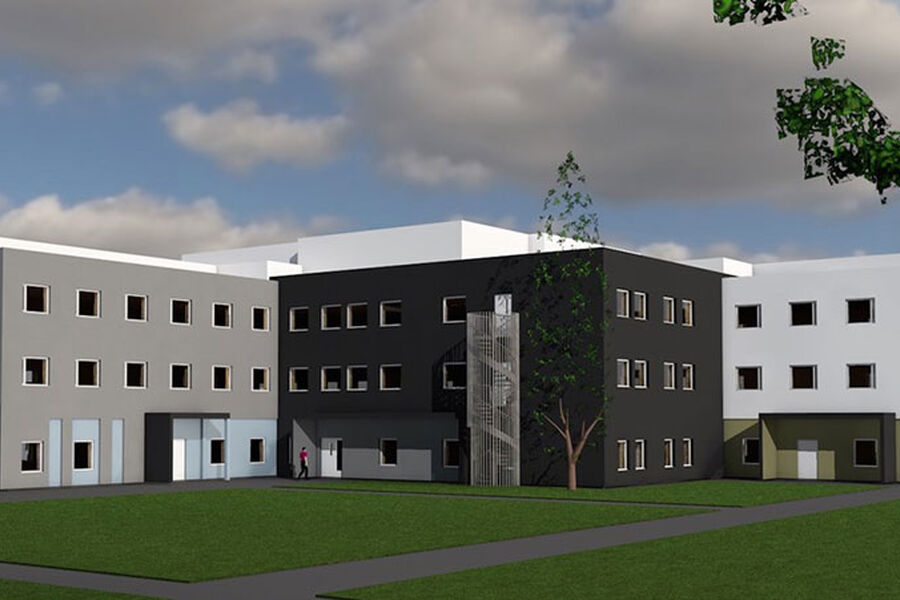 Utvidelse av Ullersmo fengsel. Illustrasjon: Skanska Husfabrikken  / Letnes ariktektkontor.