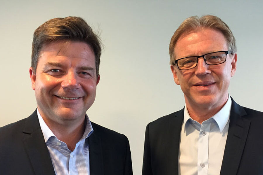 Administrerende direktør i Byggmakker, Knut Strand Jacobsen, og administrerende direktør i Onninen Norge, Endre Espeseth er begge svært fornøyd med avtalen. 