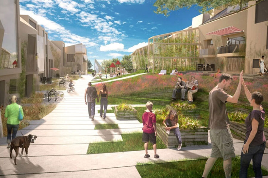 Illustrasjon av Zero Village Bergen som utvikles av ByBo AS. Ill.: Snøhetta