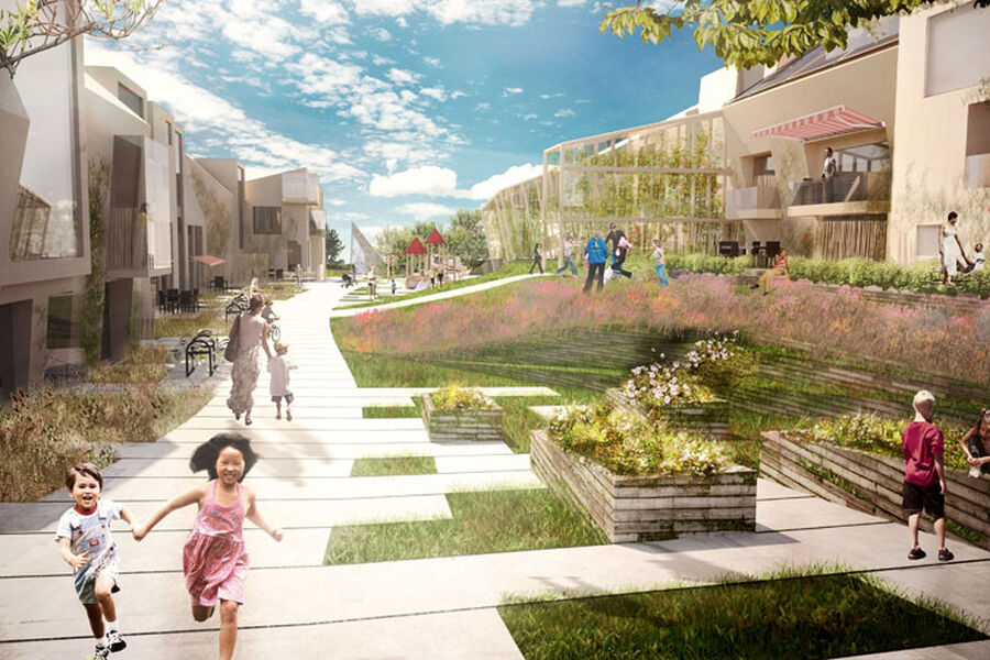 Illustrasjon av Zero Village Bergen som utvikles av ByBo AS. Ill.: Snøhetta