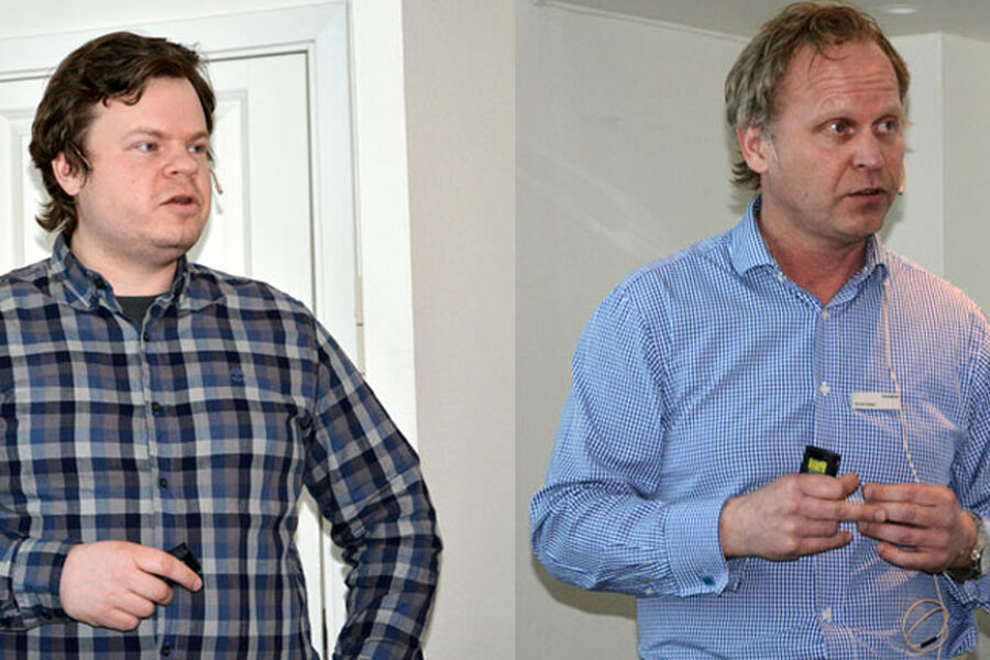 Rådgiver Knut Haugen i Brekke & Strand Akustikk AS, og seniorkonsulent Arvid Aalen, Geberit Norge holdt hvert sitt foredrag under fagseminaret i regi av Geberit Norge sist uke. 