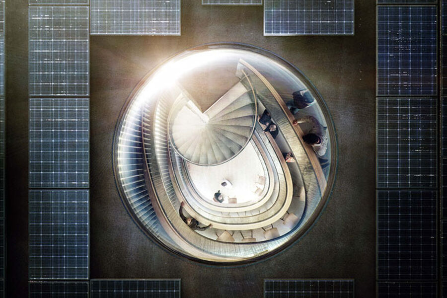 Illustrasjon fra Powerhouse Kjørbo, ett av pilotbyggene i ZEB. Ill.: Snøhetta/MIR