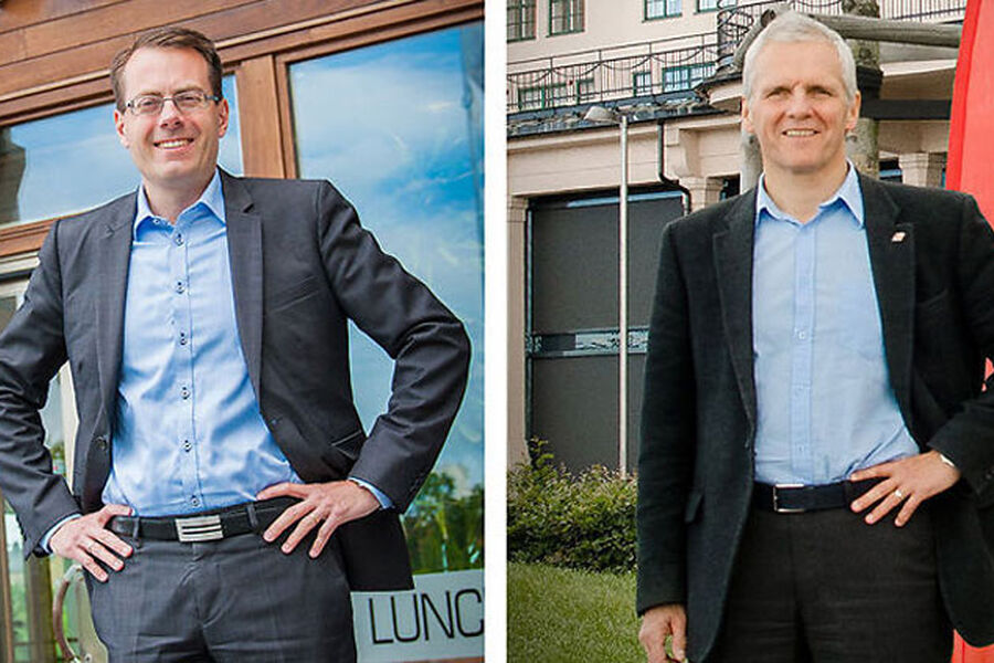 Magnus Meyer, administrerende direktør i WSP i Norden (t.v.) og Knut Jonny Johansen, administrerende direktør i WSP Norge. 