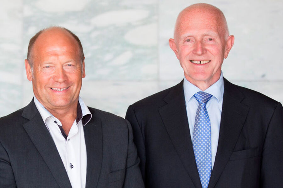 Omsorgsbyggs toppledere - adm.dir. Per Morten Johansen (t.v.) og styreleder Øivind Christoffersen.