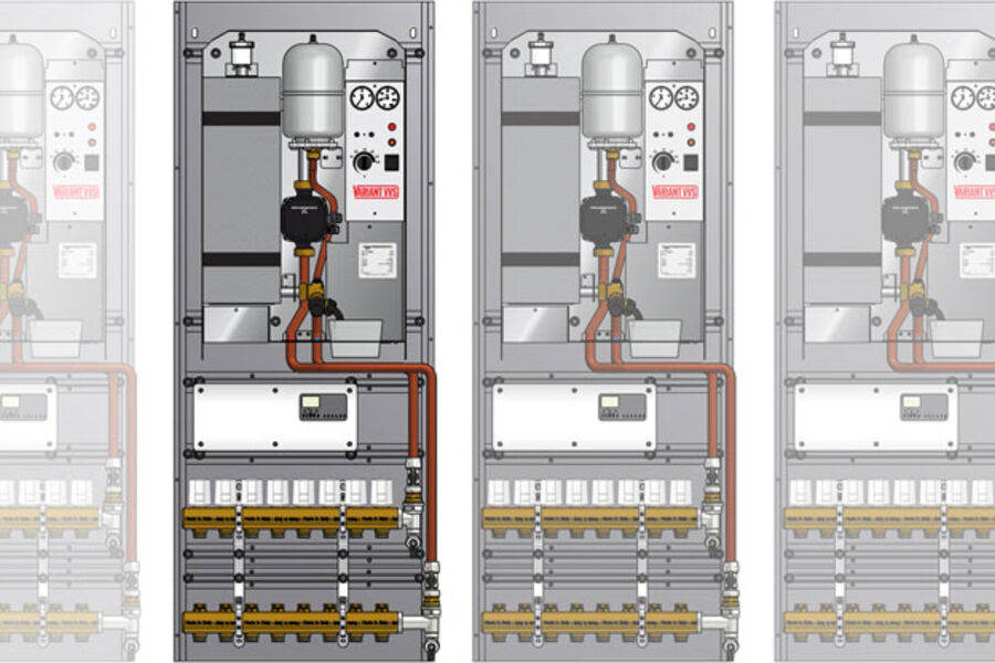Skapet måler bare 550 x 1400 x 200 mm og er dermed tilpasset montering mellom stederverk. Det leveres komplett og ferdig sammensatt, med ønsket antall kurser og automatikk, klar for tilkobling og oppfylling. 