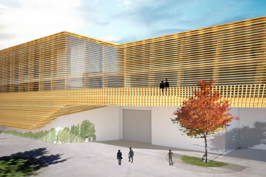 Mulig utforming av det nye ZEB-laboratoriet. Illustrasjon: Snøhetta.