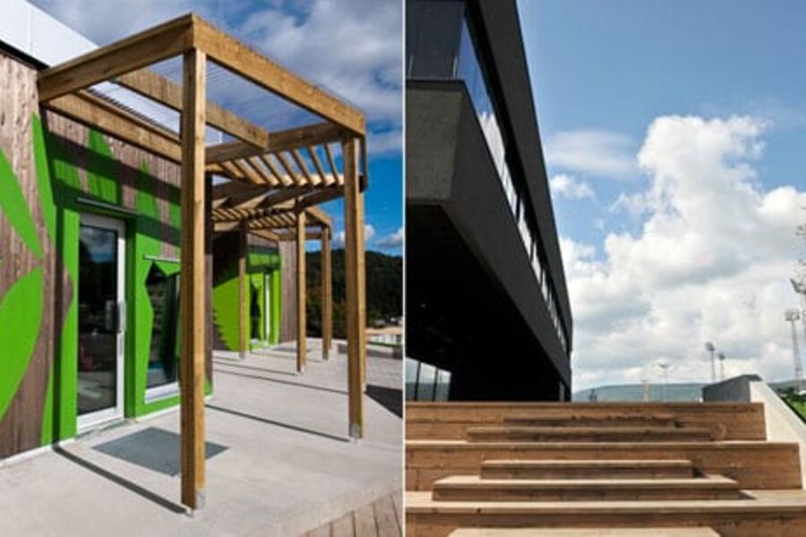 Bildet viser Marienlyst skole og Fjell barnehage som er bygget etter passivhusstandard.