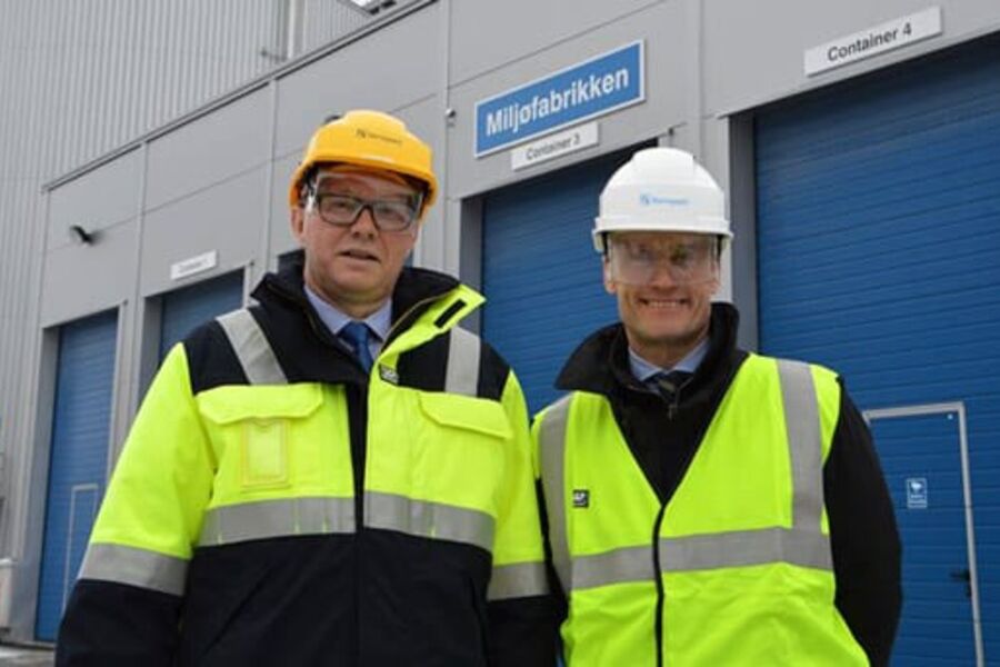 Administrerende direktør i Borregaard, Per A. Sørli og administrerende direktør i Enova, Nils Kristian Nakstad. 