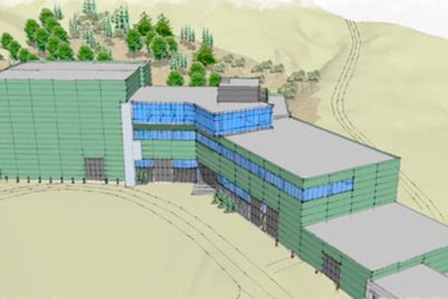 Skisse som viser laboratoriebygget (Ill. SINTEF Energi/ Per Knudsen Arkitektkontor AS)