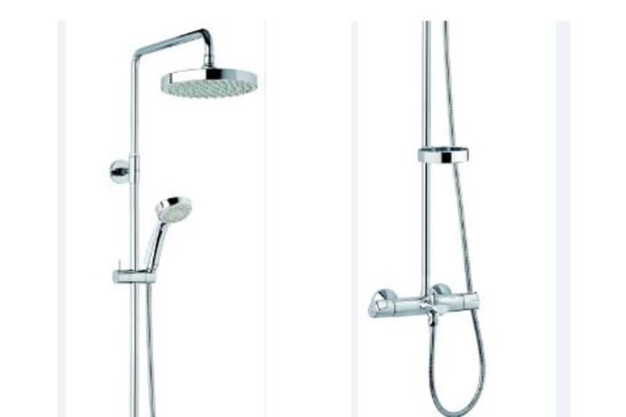 Idona takdusj fra Damixa  utviklet med en ekstra lang stang og en termostatkran med tut opp som er tilpasset badekar. 