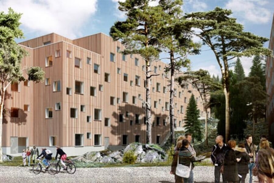 Illustrasjon av de nye studentboligene til Studentsamskipnaden i Oppland.