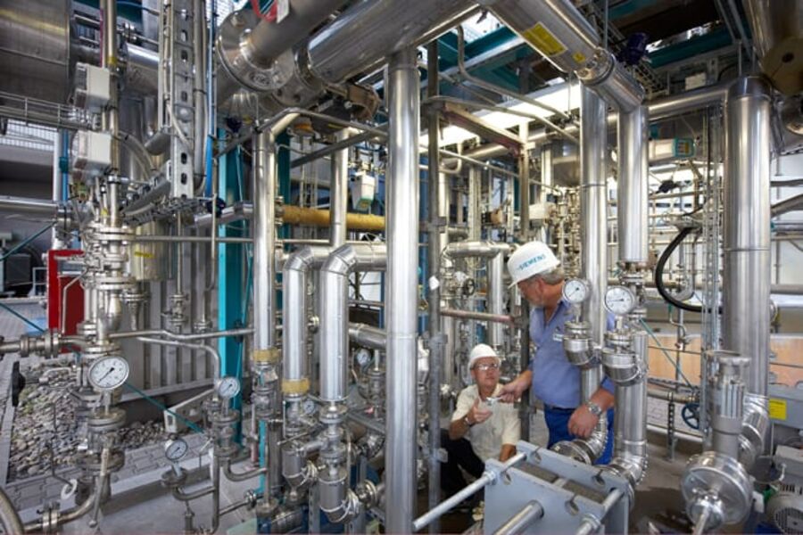 Her ser du Siemens sin pilot for CO2 fangst i EONs kraftverk Staudinger i Tyskland.