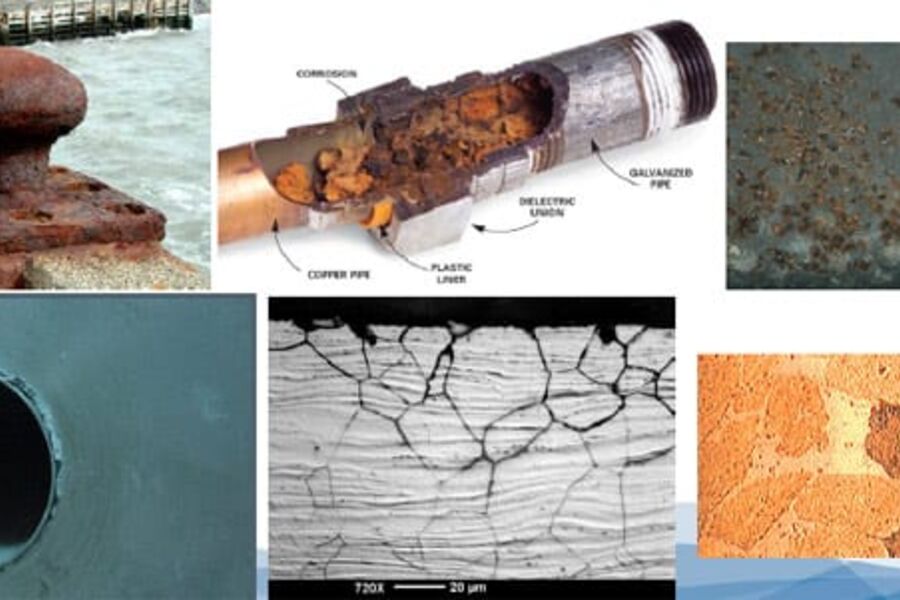 Korrosjon: Degradering/ endring av en metallstruktur: Endrer seg fra en foredlet, metallisk struktur til sin naturlige struktur (eks. metalloksider)