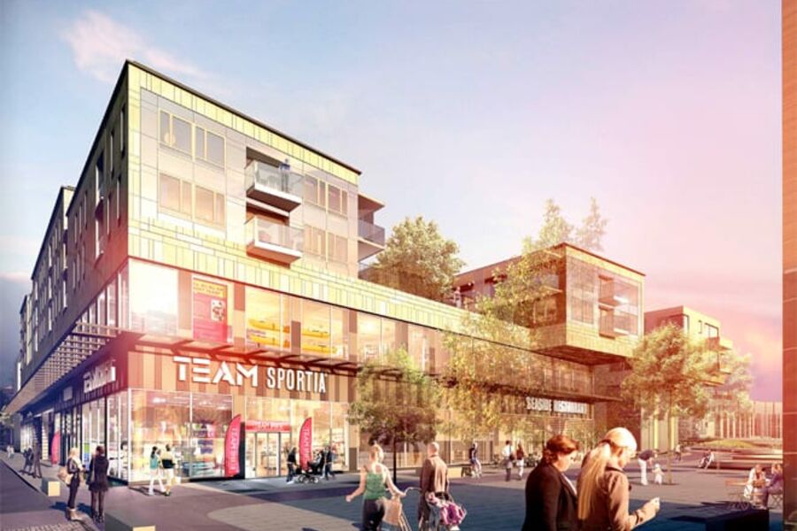 Kvartalet Asken var det første bygget i Jönköping som ble sertifisert som Miljöbyggnad i 2012. Illustrasjon: White Arkitekter.