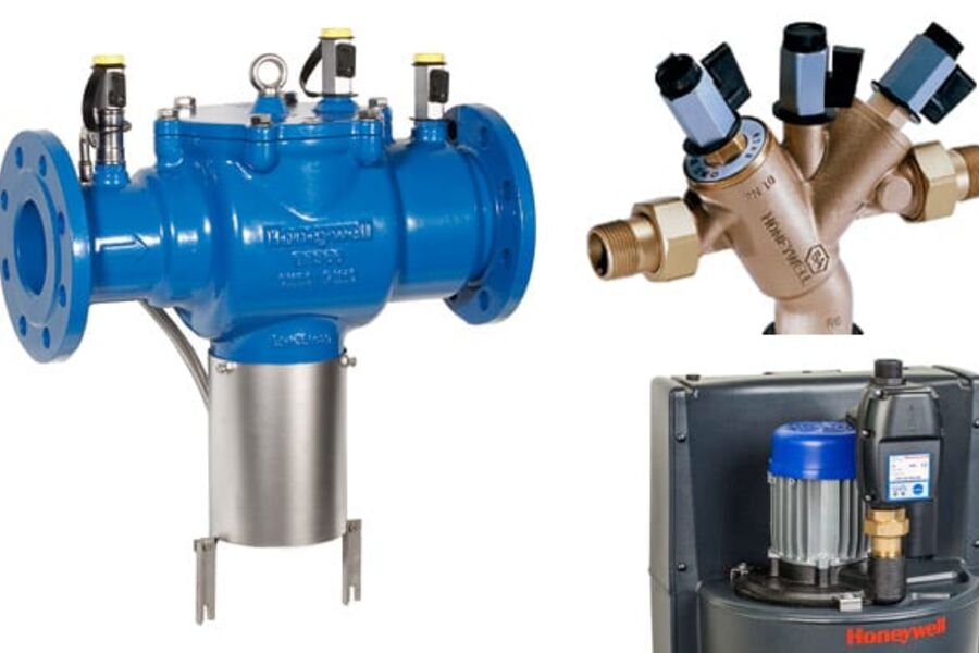 Her ser vi blant annet en trykkforsterker CBU140 + ventil BA -Honeywell 