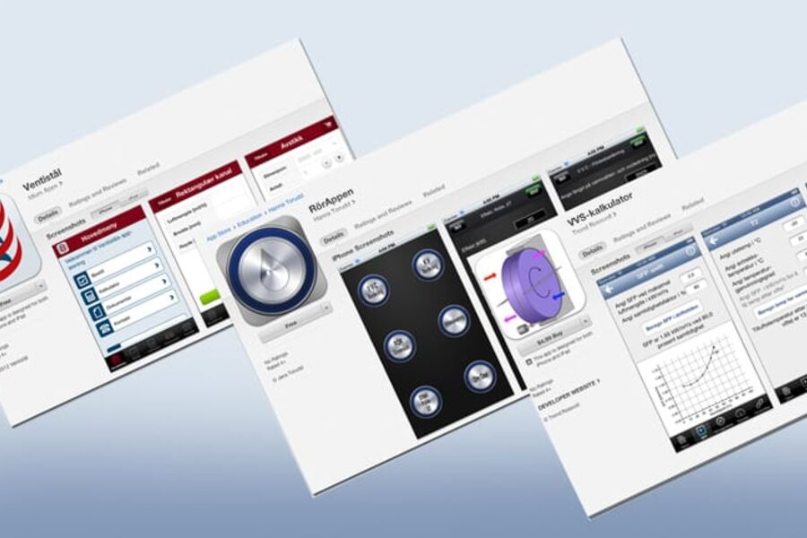 Apper for iPhone og iPad. Trond Rossvolls egen VVS-kalkulator til høyre.