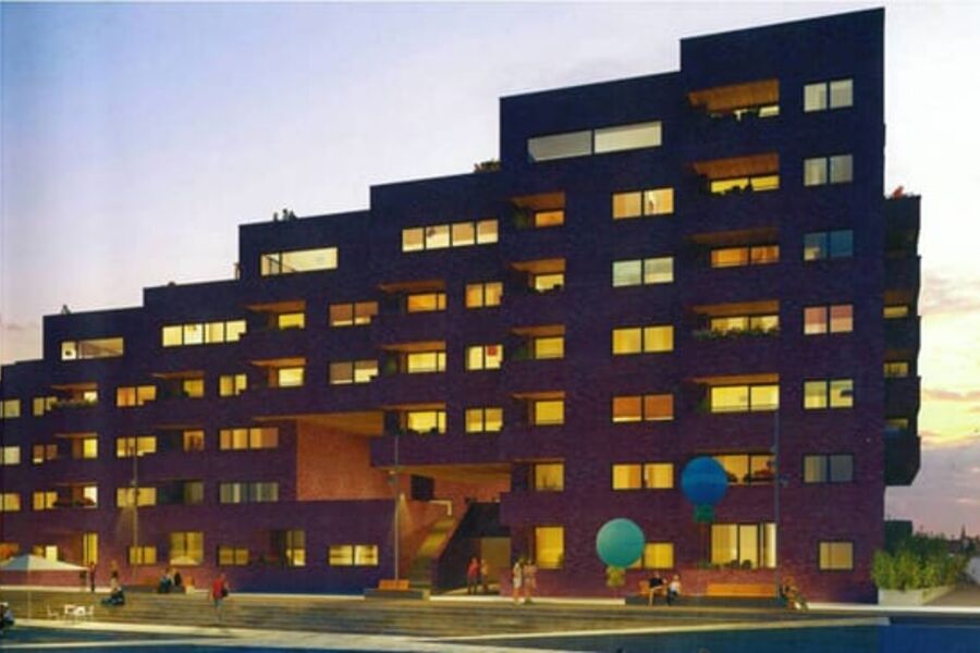 Slik vil prosjektet se ut når det er ferdig. Byggetrinn 5 består av 58 leiligheter med tilhørende bodarealer samt noe næringsarealer.