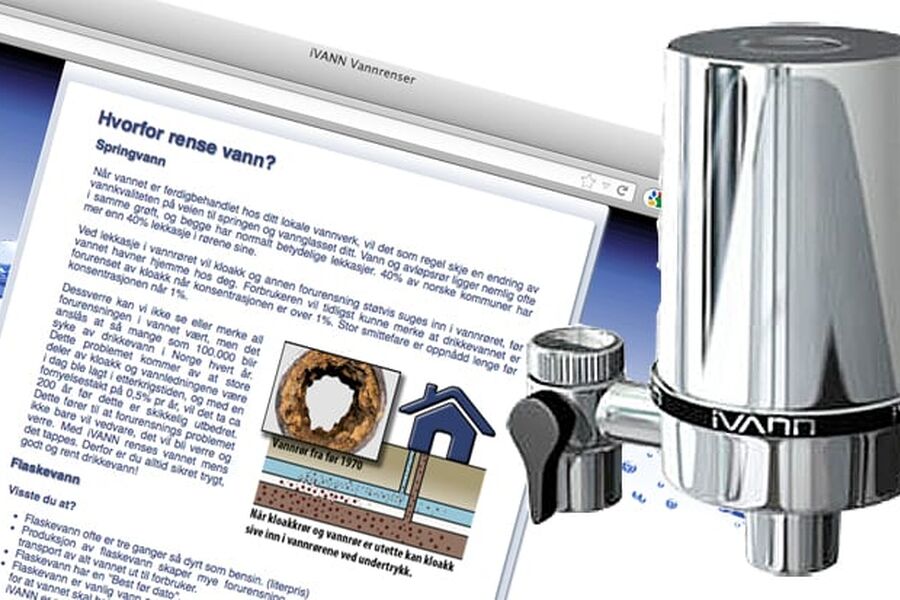 Fra Ivanns hjemmeside, med deres vannfilter innfelt. Fotomontasje: VVSforum.