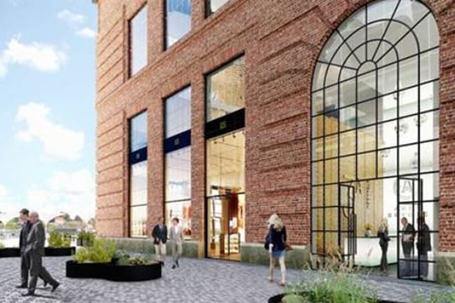 Illustrasjon av verkstedhallen ved Aker Brygge