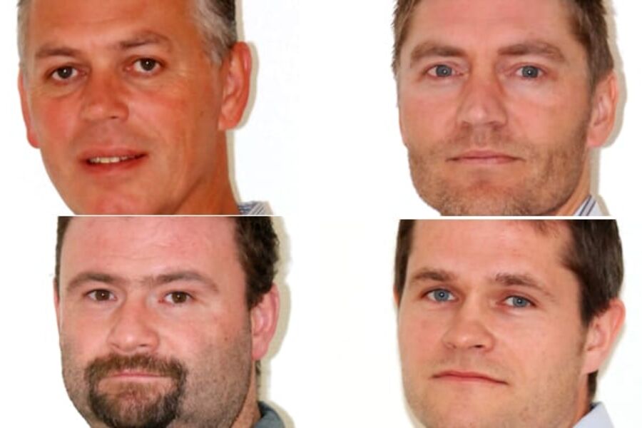 Fra venstre oppe, Arne Reidar Engen, produktsjef rørtekniske produkter,( venstre under) Leif Kristian Bachmann
Distriktsansvarlig,(oppe til høyre ) markedssjef Per Erik Wilsbeck, og Rune Mikalsen
salg nede til høyre.