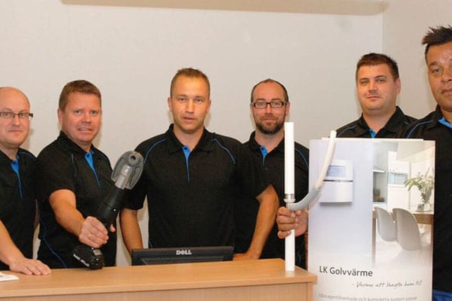 Fra venstre: selger LK Prefab Robert Wiklund, salgssjef Lars Petter Olsen, selger Øystein Torsteinsen, produktsjef Hugo Aasberg, selger Pål Jørgen Nilsen, selger Anthoni R. Dias.