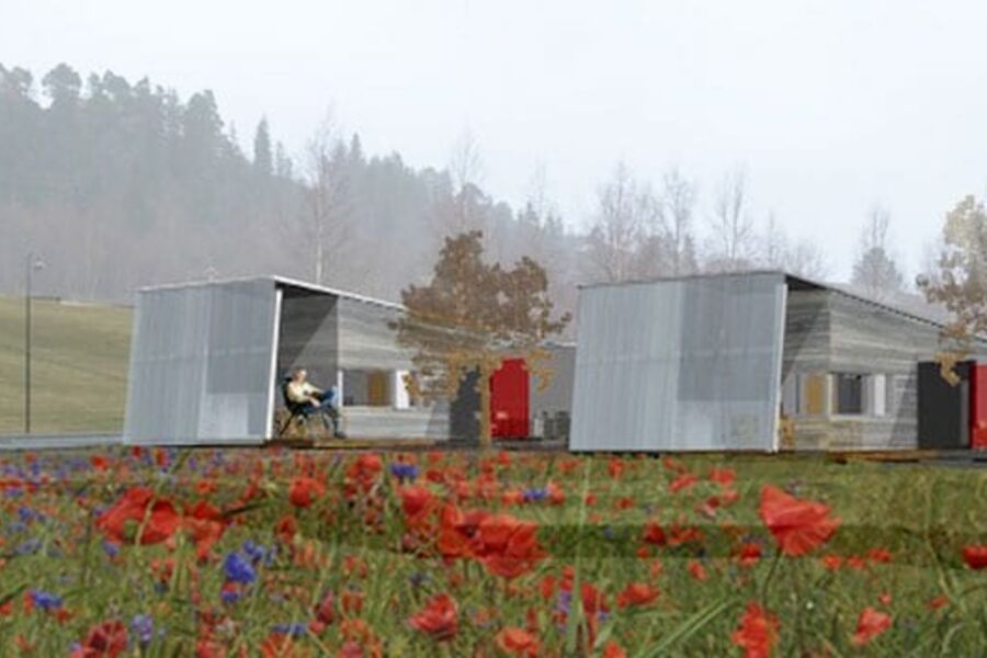 Eggen arkitekter AS i Trondheim har tegnet husene som de 15 byggfagelevene skal bygge.Ill: Skanska/Asplan Viak