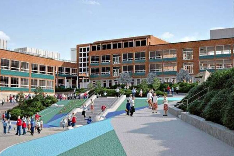 Nye Nordpolen skole på Sandaker åpnes i august og skal på sikt bli en 110-skole. De 840 elevene må imidlertid dra et annet sted for å ha svømming.

FOTO: Asplan Viak 