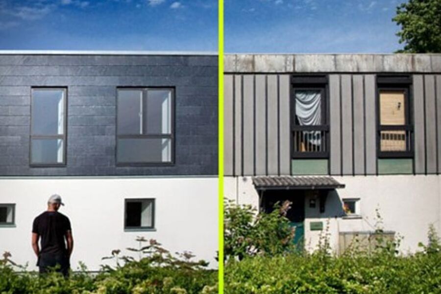 Fiskens Kvarter i Albertslund før og etter energi- renoveringen. Foto: nordicenergymunicipality.org