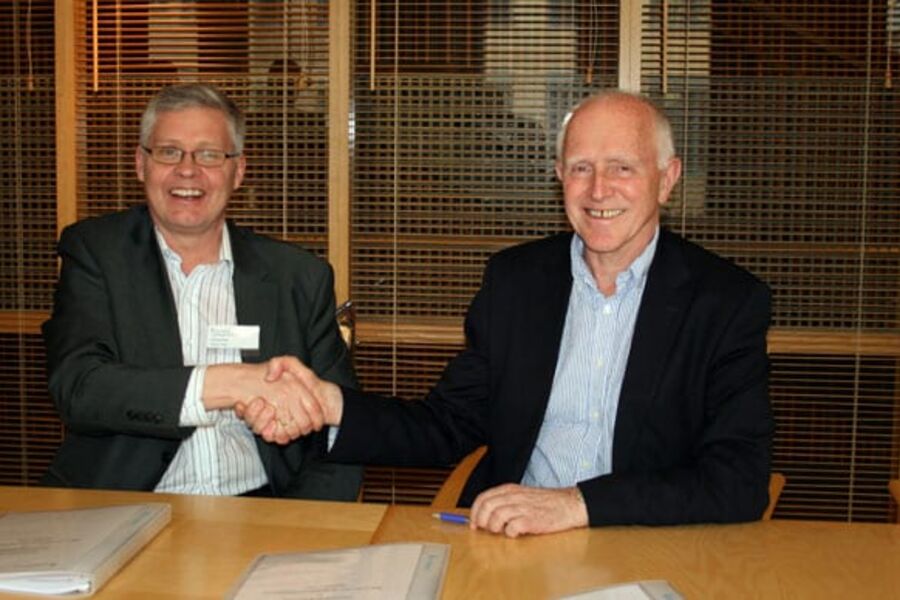 Adm.direktør i ICEconsult Gunlaugr B. Hjartarson og adm.direktør i Statsbygg Øivind Christoffersen