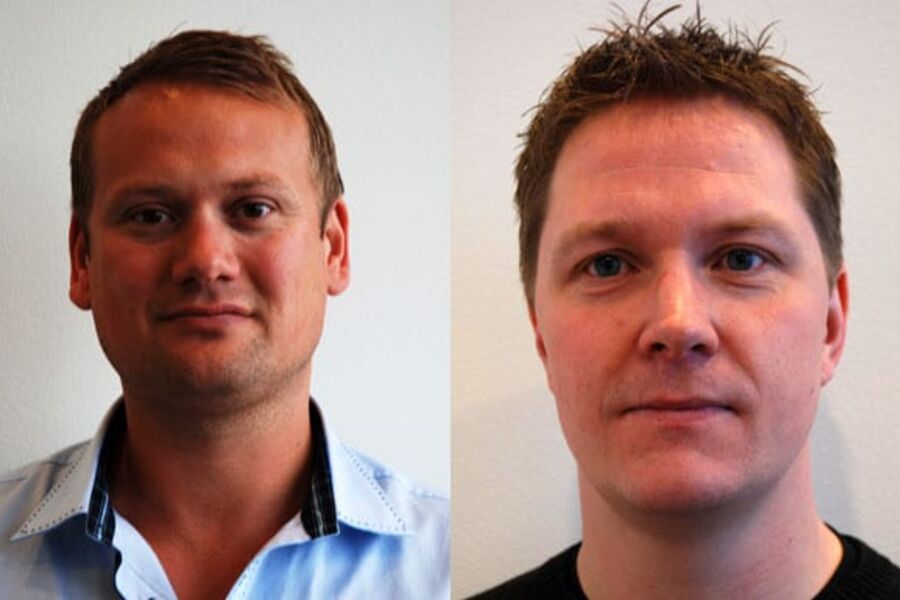 Frode Nyhagen (f.v) er ansatt som produktansvarlig for Varme og Energi, og Tomas Knevelsrud er ansatt som produktansvarlig VVS i Solar Norge AS.