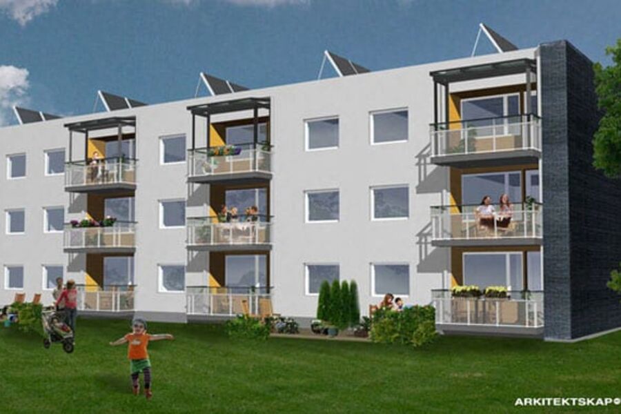 Myhrerenga borettslag var først ute med rehabilitering til passivhusnivå og er en av tre rehab-prosjekt som er med i casestudien. Ill: Arkitektskap