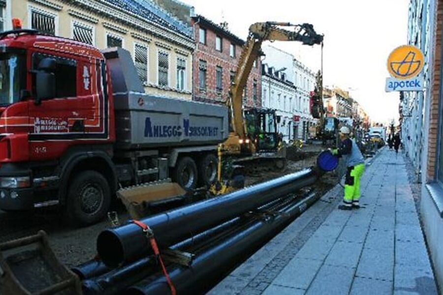 Ny overvannsledning legges i Tollbugata, Kristiansand.
