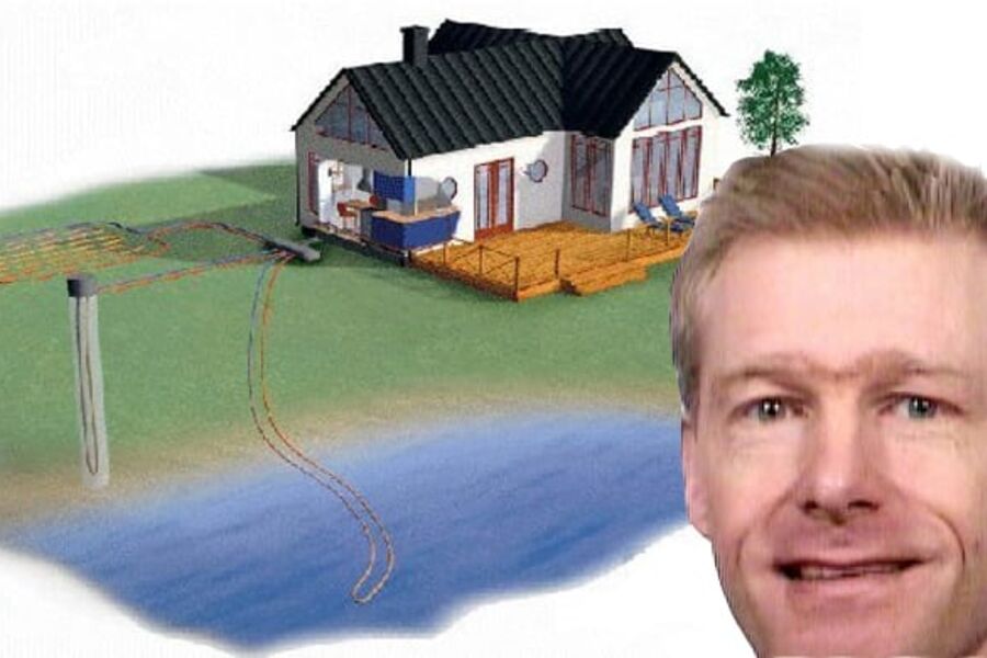 Jørn Stene, førsteamanuensis II ved NTNU, Institutt for energi- og prosessteknikk har mer tro på bergvarmepumper enn luft/vann-pumper. Illustrasjon: VVS-Forum.