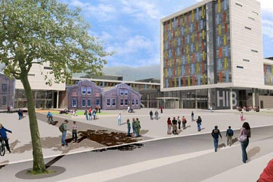 Statsbygg bygger ny høgskole i Bergen på oppdrag fra Kunnskapsdepartementet. Prosjektet har en brutto arealramme på om lag 51 000 kvadratmeter og en kostnadsramme på 2,3 milliarder kroner.