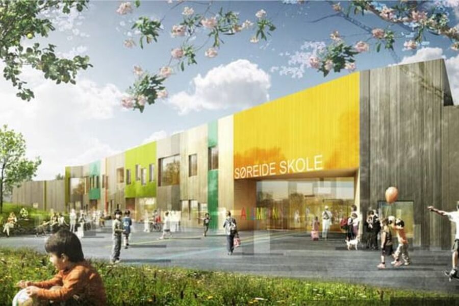 Nye Søreide skole i fana i bergen. Illustrasjon Asplan Viak.