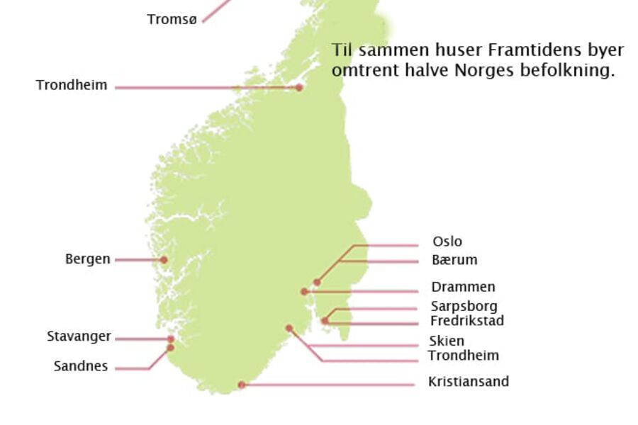 Foreløpig har Bergen og Trondheim vært SmartCities, og nå også Bærum. Målet er at alle 13 som er med i samarbeidet skal bli SmartCity.