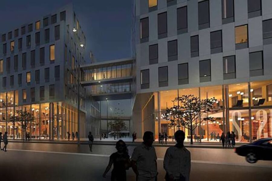 Illsutrasjon av det nye Gjensidige bygget.