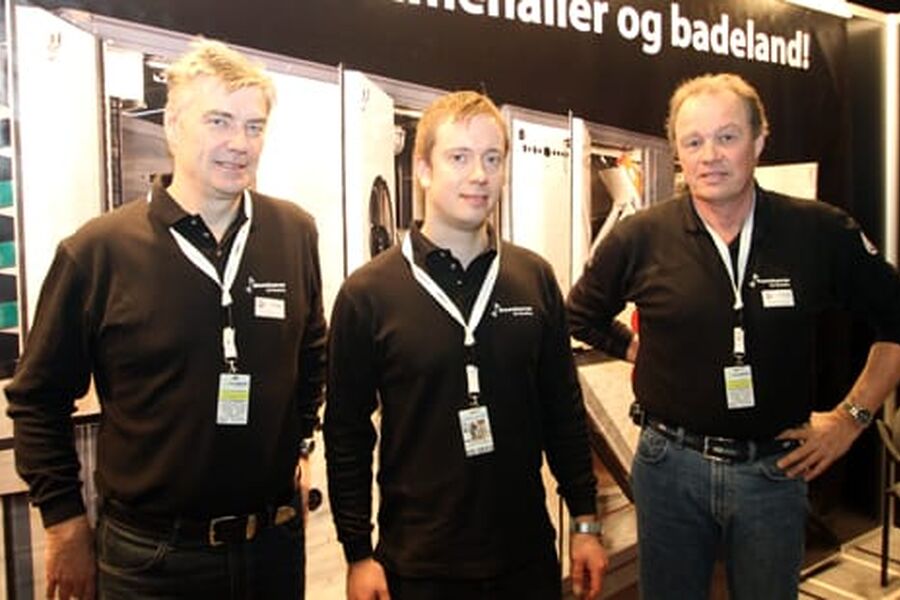 Dantherm var representert med fra venstre Nic Holm,Ole Petter Jahren og Halvard Halvorsen på Badeteknisk messe i Sarpsborg i forrige uke.