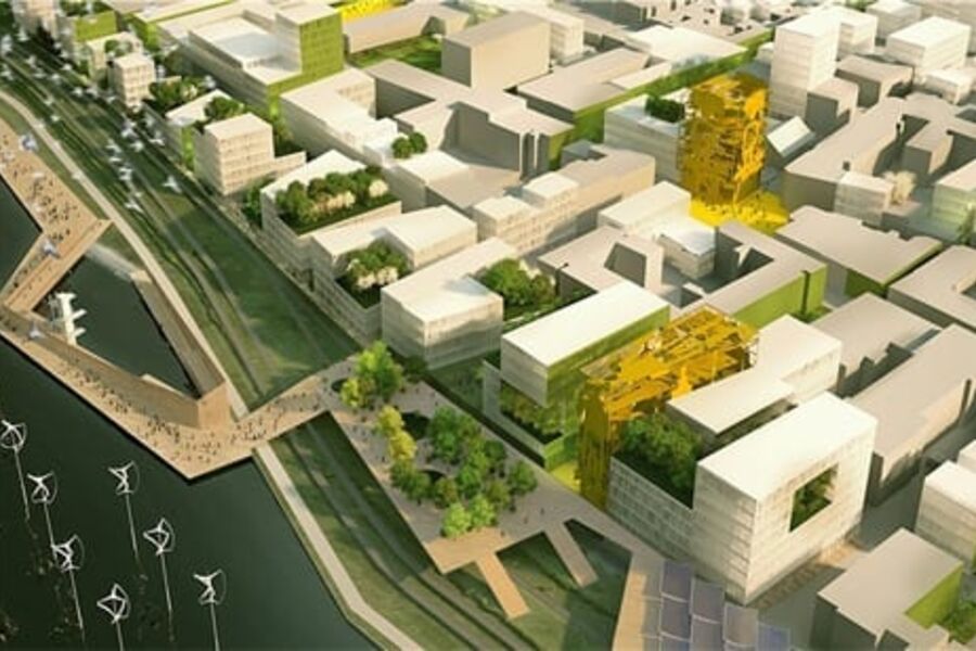 Vinnerprosjektet i idékonkurransen på Strømsø. Illustrasjon Norconsult, Alliance arkitekter